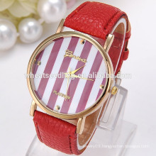 Vogue stripe style leather wrist geneva brand watch